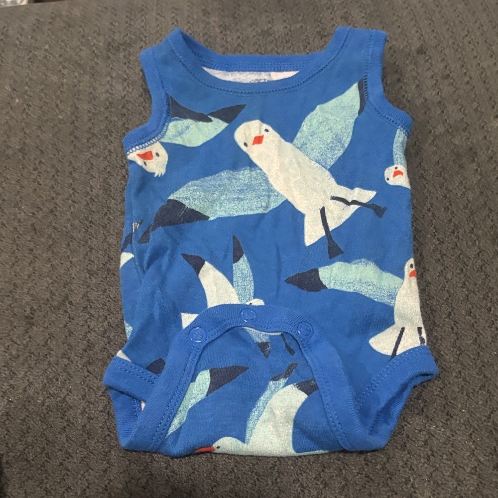 🟢10/$10 - Blue Baby Onesie with Bird Print
